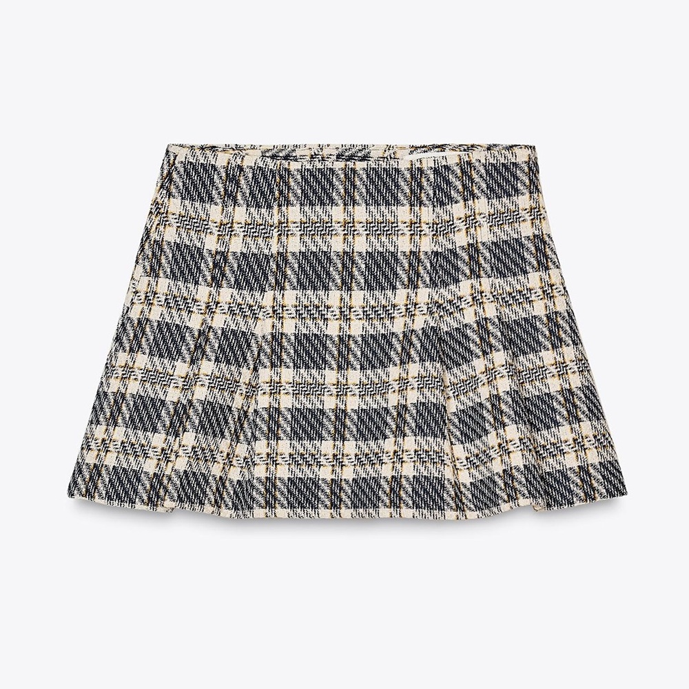 PLAID TEXTURED PLEATED SKORT | ZARA